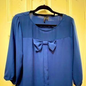Vibrant Blue Blouse with Ribbon
